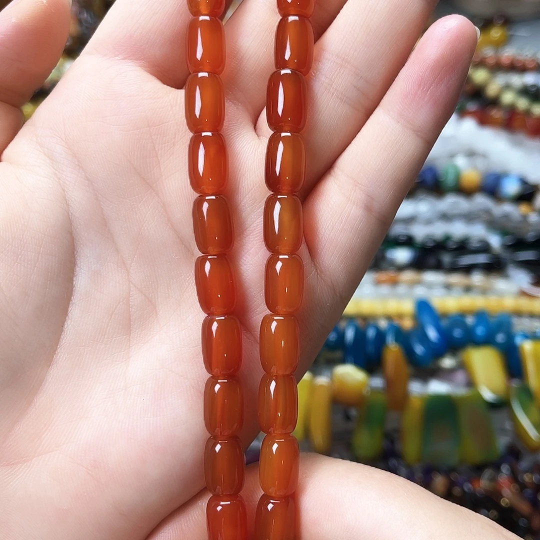 玛瑙/玉髓未镶嵌珠宝半成品红玛枣珠一条