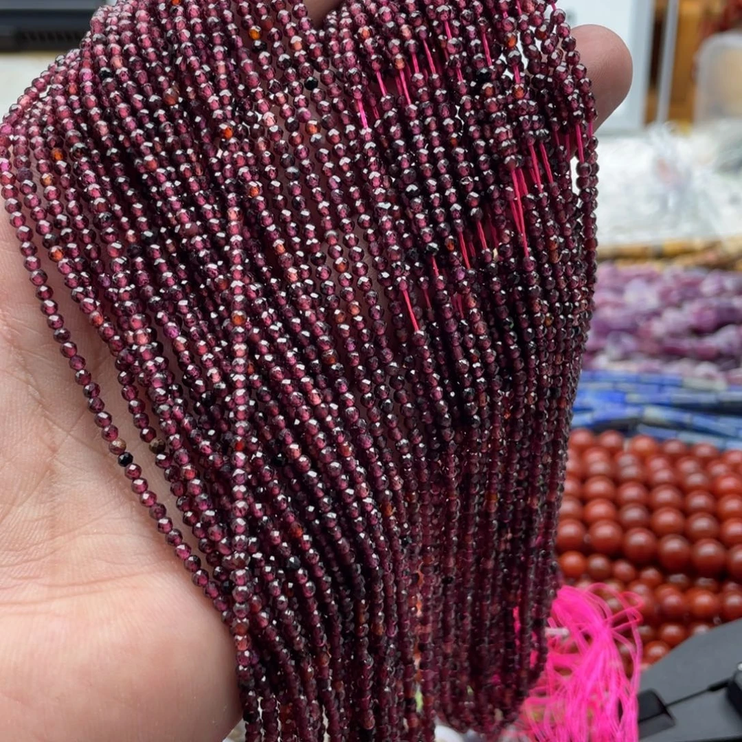 玛瑙/玉髓合金珠宝半成品两条装卡2mm石榴石切面珠