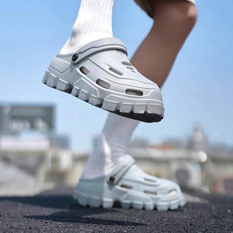 爆款男士洞洞鞋防滑增高厚底沙滩男鞋休闲透气潮流机甲轻便男凉鞋