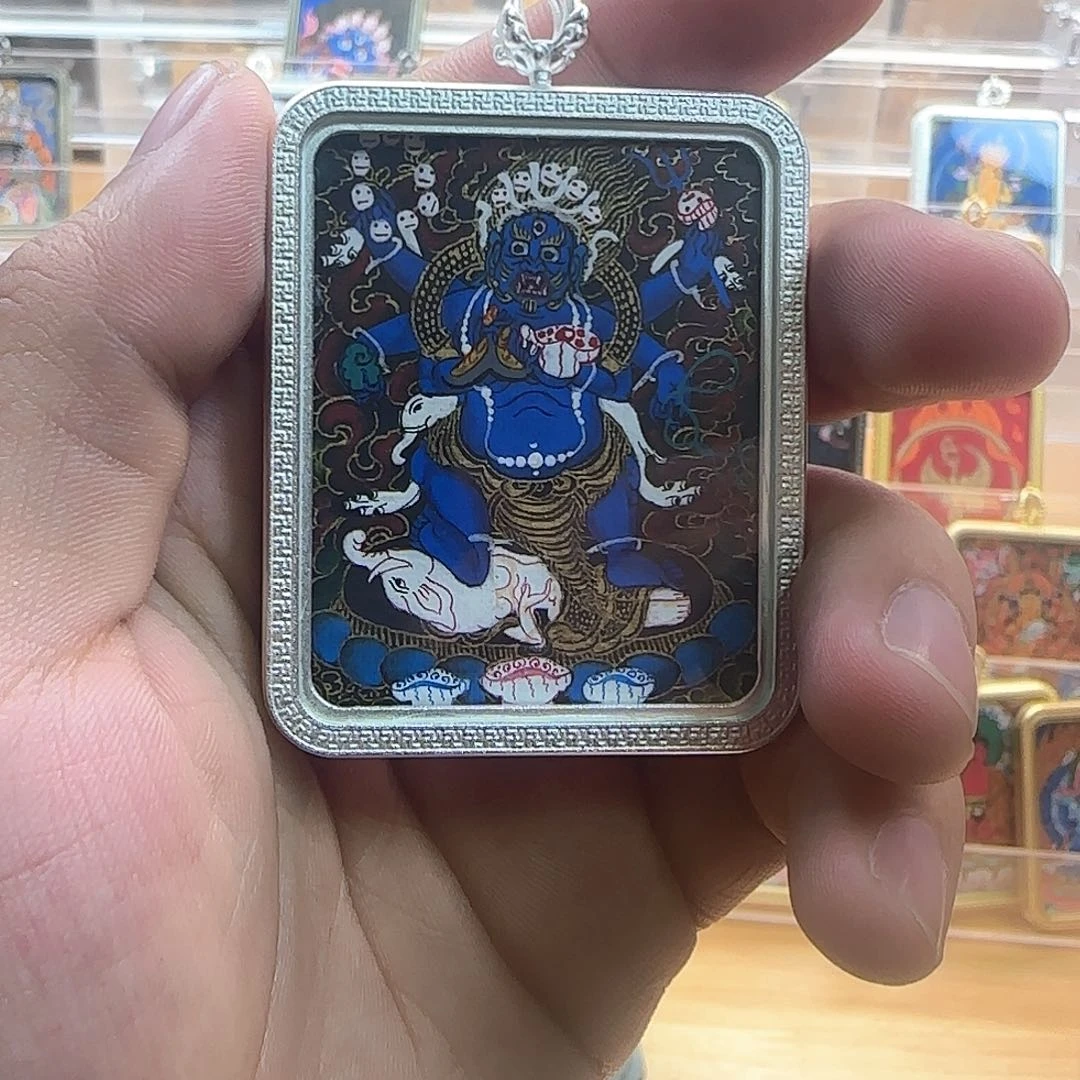 吊坠纯手绘大黑天唐卡