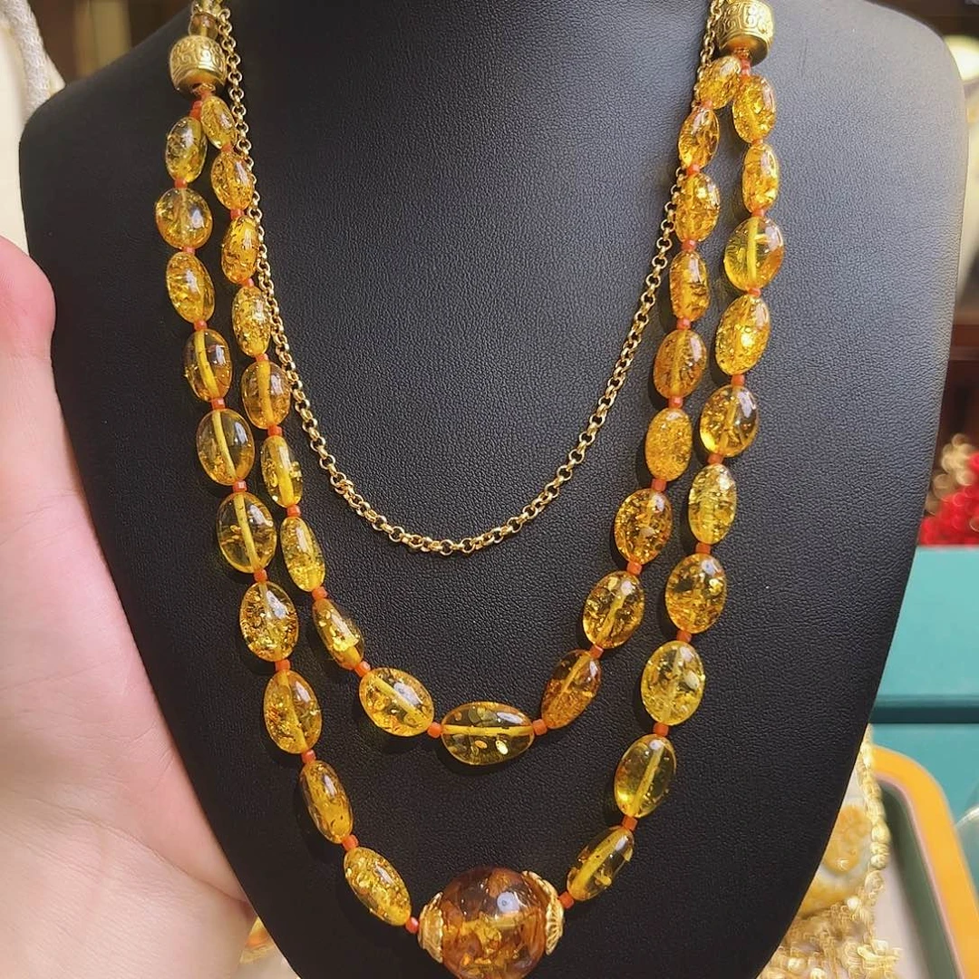 琥珀项链银S925镶嵌项链