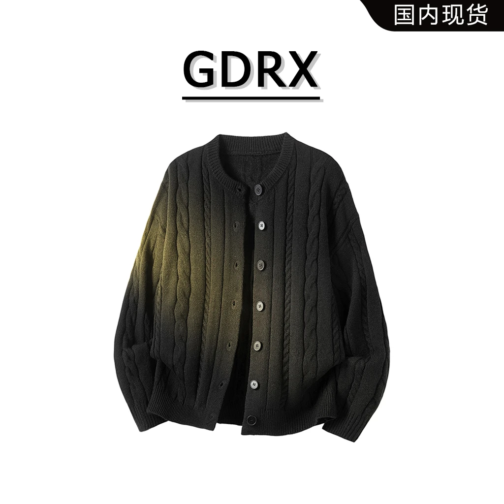 GDRX美式老钱风男士毛衣2025秋季复古麻花肌理针织开衫上衣外套