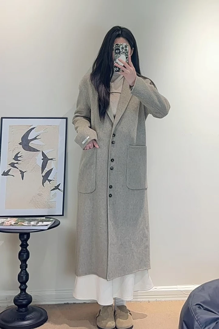 韩版气质长款双面羊毛呢大衣女2024秋冬季新款显瘦加厚呢子外套