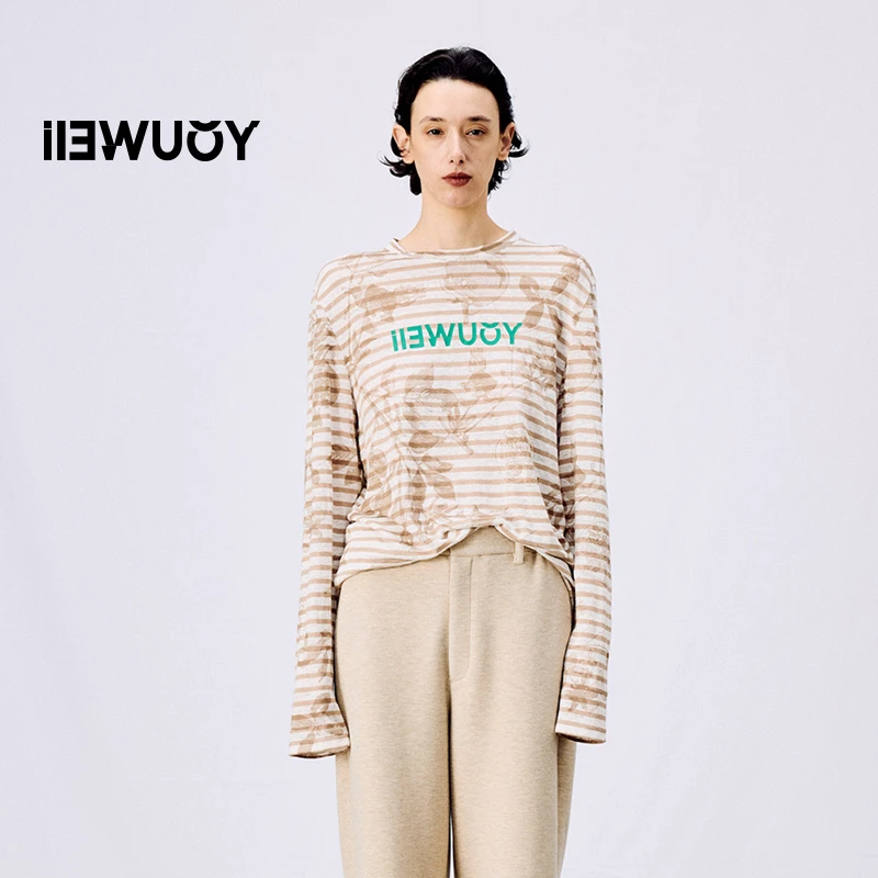 YOUWEi有尾 石榴满印条纹直身长袖T恤 Y1225110