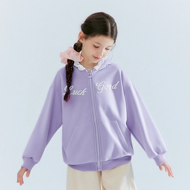 Deesha笛莎童装女秋装外套新款中大童连帽花边帽上衣春秋-932