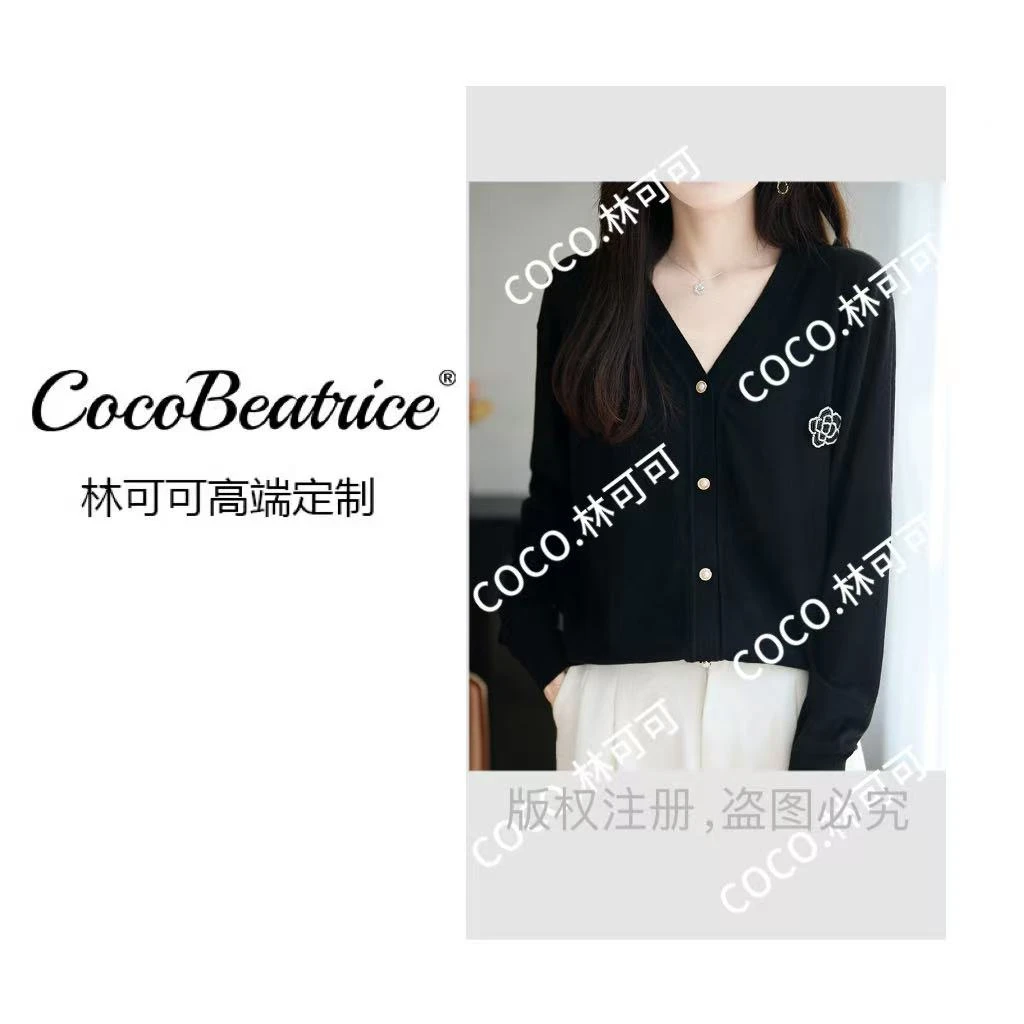 【COCO林可可】早秋季小香风针织开衫胸针装饰气质上衣休闲毛衫