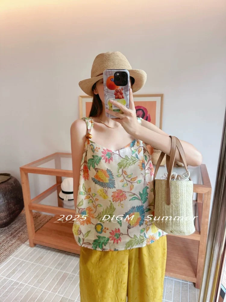 极简风性感风法式休闲风吊带背心小碎花宽松百搭韩版