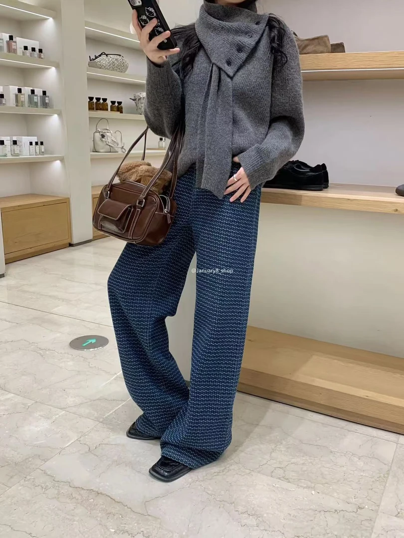 【陈思思】小众设计款重工工艺复古高腰直筒牛仔裤宽松裤子阔腿裤