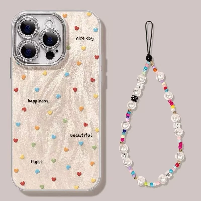 适用彩色爱心波点苹果16promax精孔羽纱手机壳华为oppovivo小米15