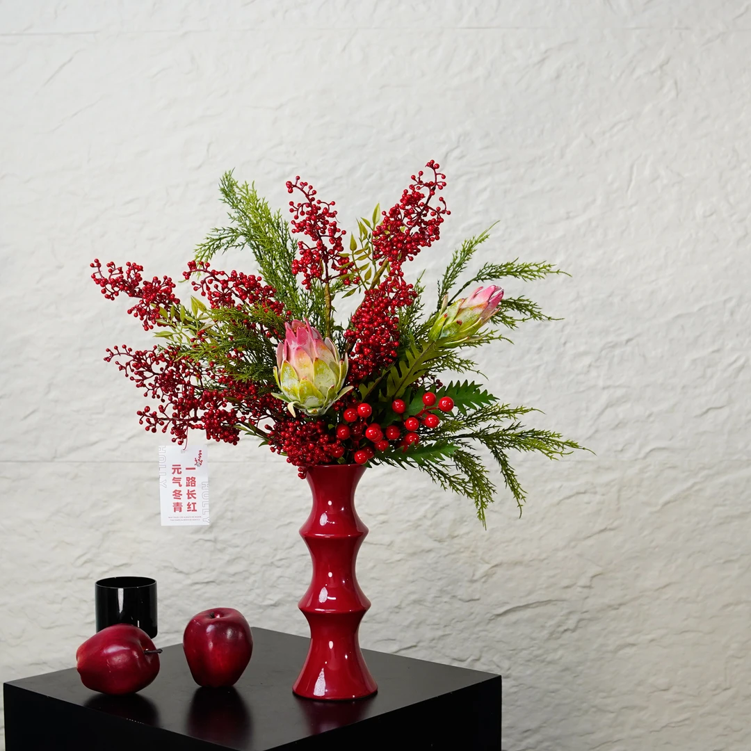 花屿星河|设计 仿真冬青喜庆乔迁新年家居装饰摆件马年过年软装花