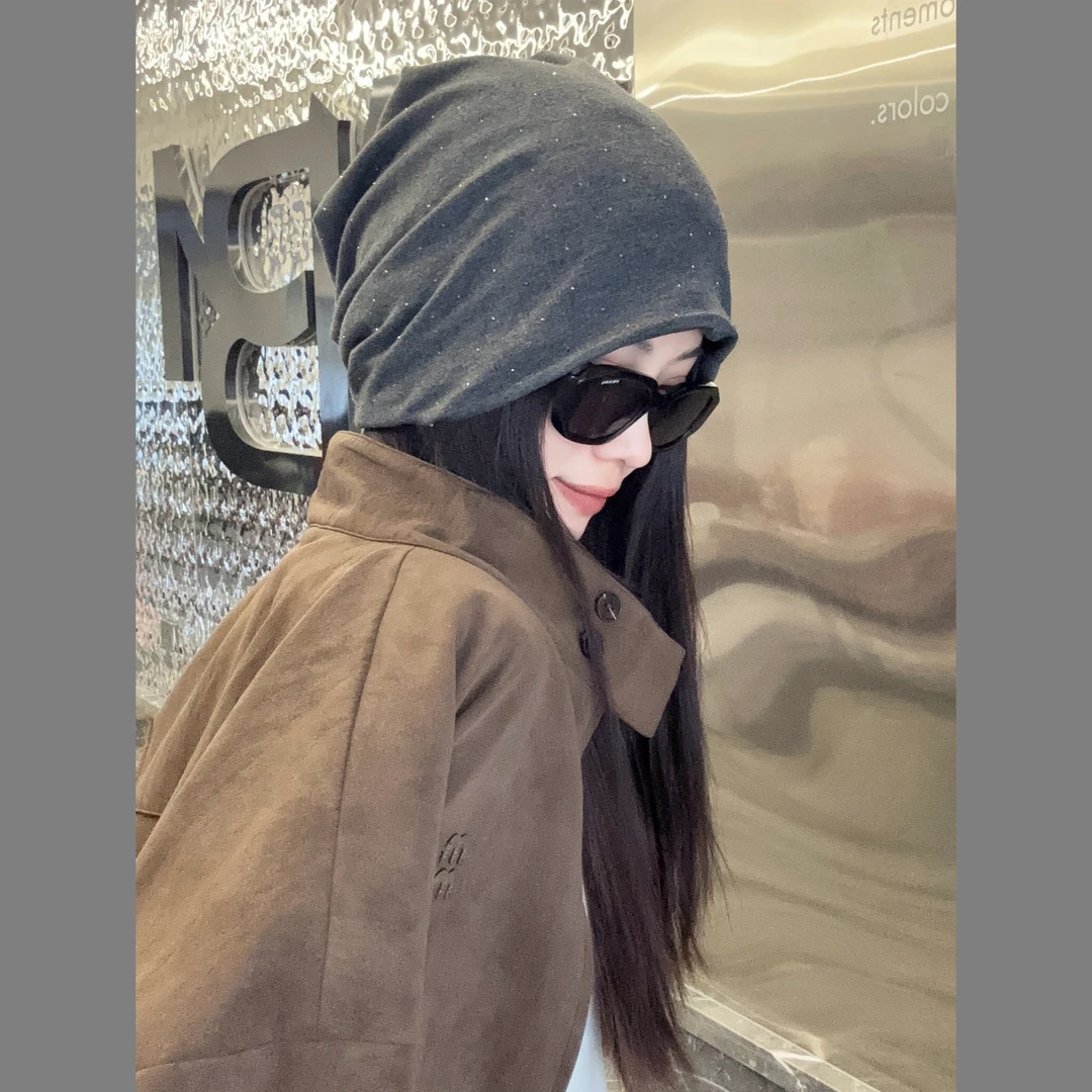 大头围圆顶女秋冬包头帽休闲风帽子针织冬季复古宽松