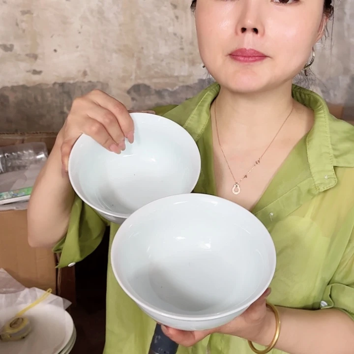 摆件景德镇高温陶瓷影青6寸汤碗一对