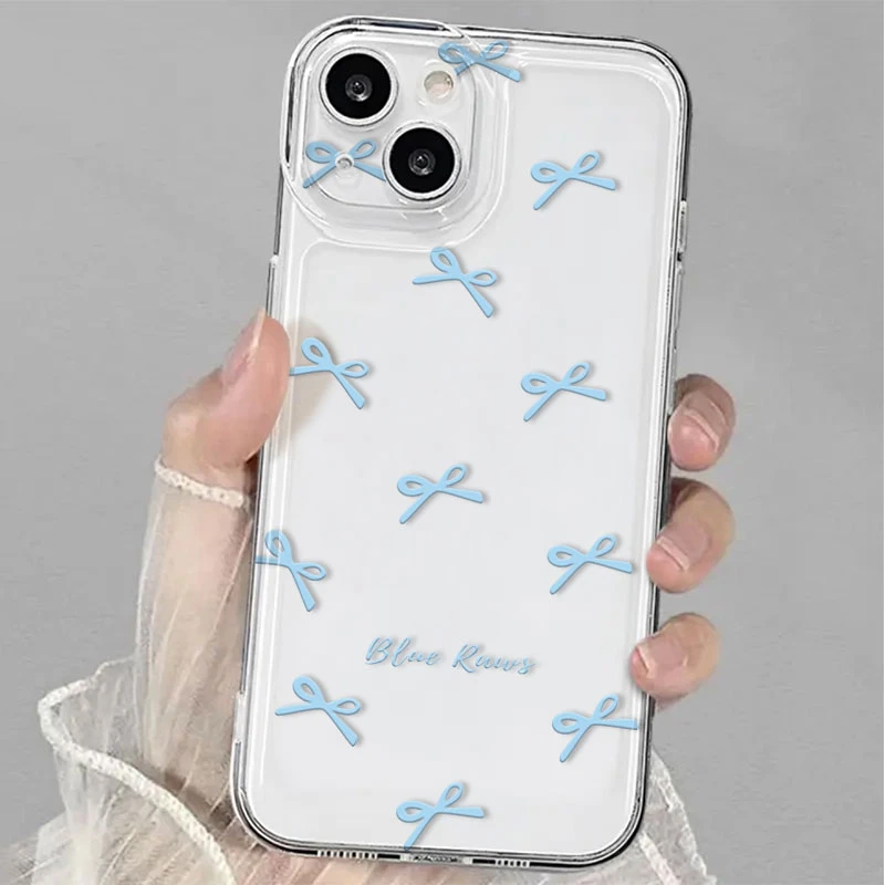 蓝色蝴蝶结适用苹果16手机壳ins华为pura70oppovivo软壳小众15pro