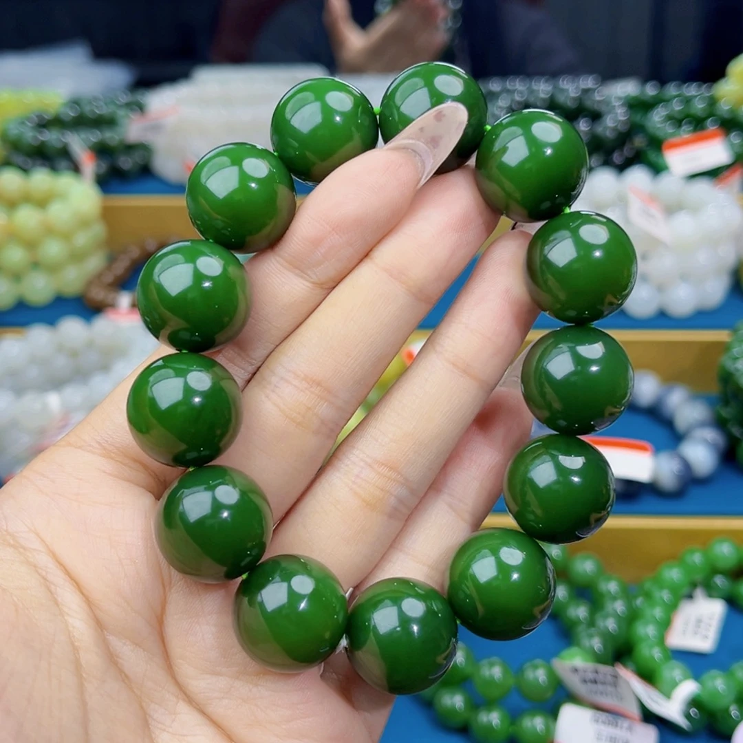 支***马和田玉未镶嵌手链天然和田玉俄碧菠菜绿毕业级18