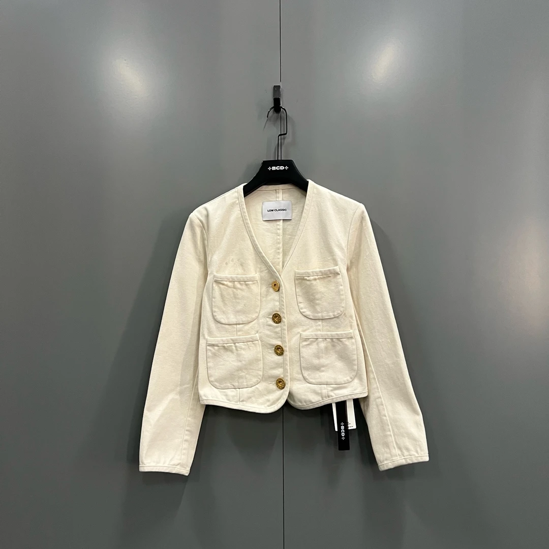 99新 maje tt20 LOW CLASSIC象牙色单排扣短款V领夹克 M码/001116