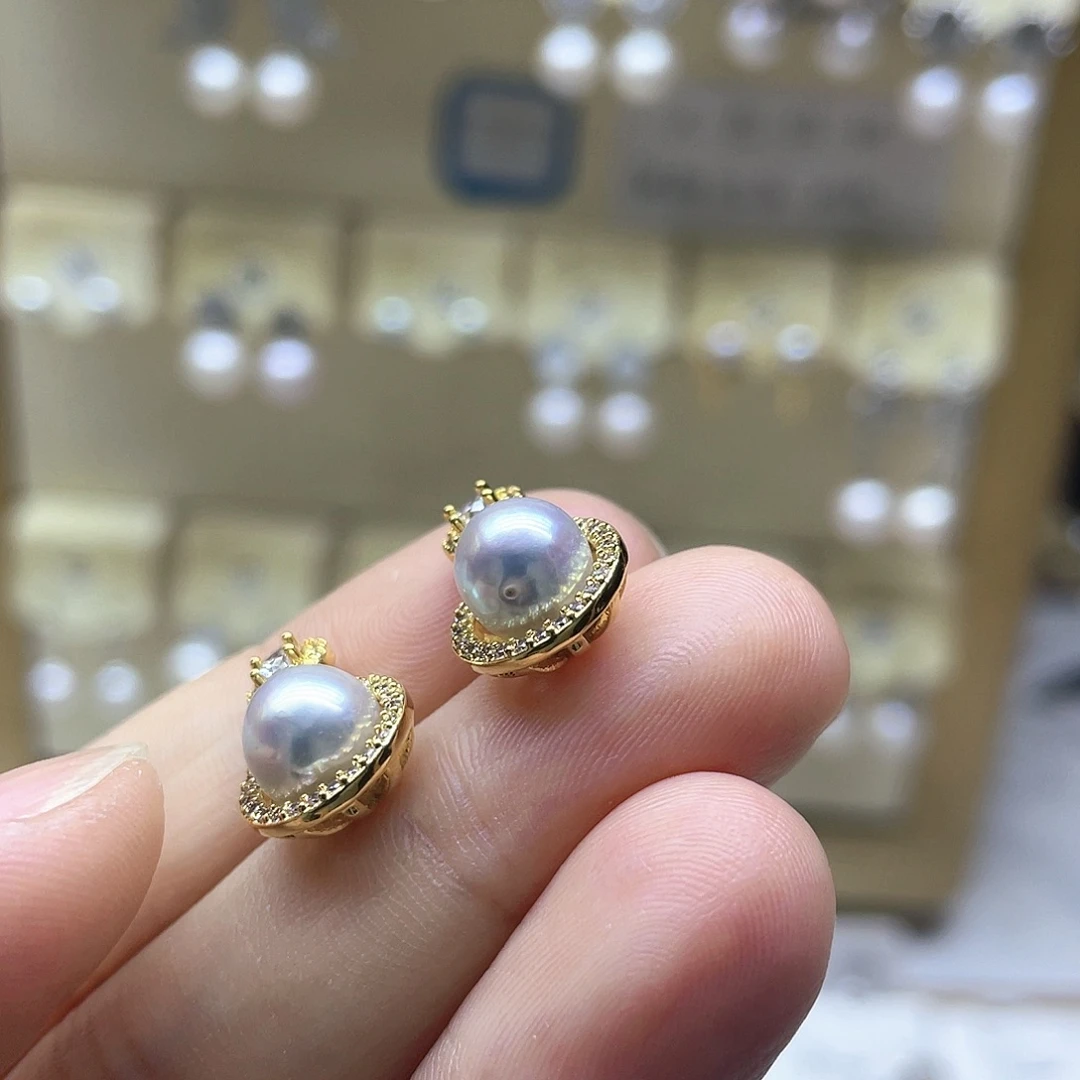 耳饰银S925镶嵌海水珍珠