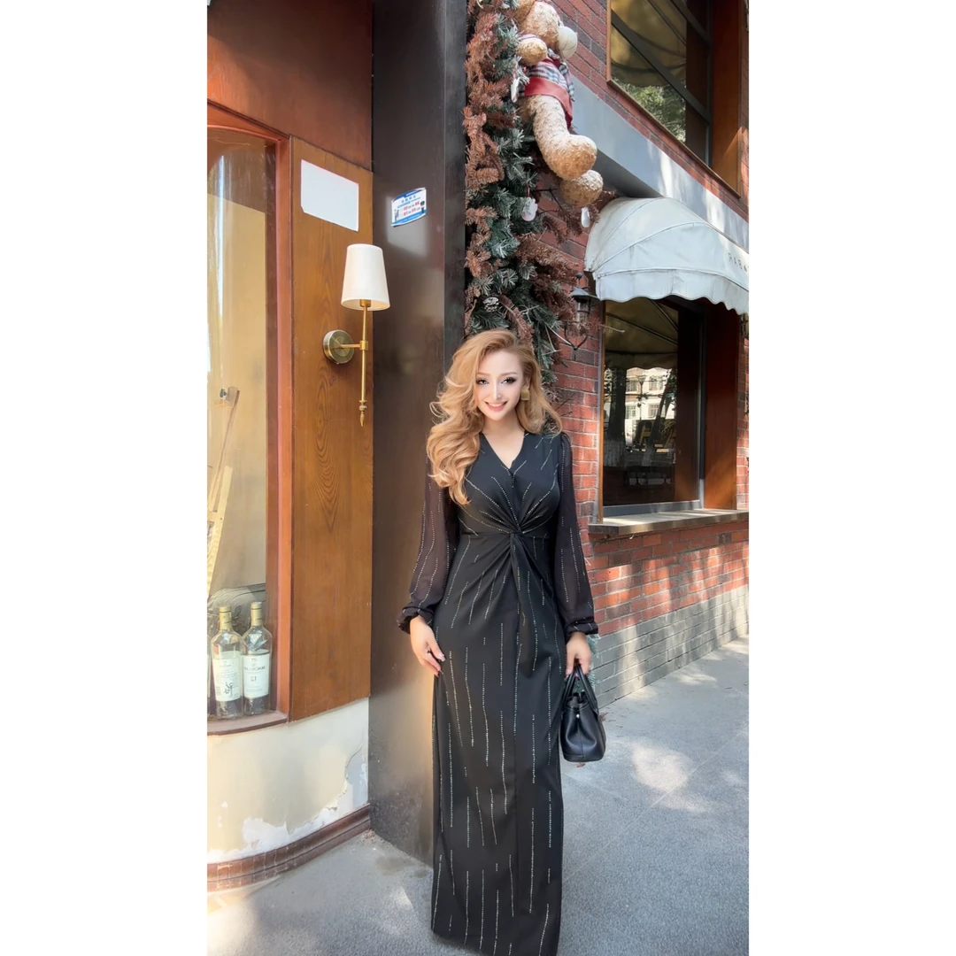 9869【包邮】新款时尚气质V领女装连衣裙