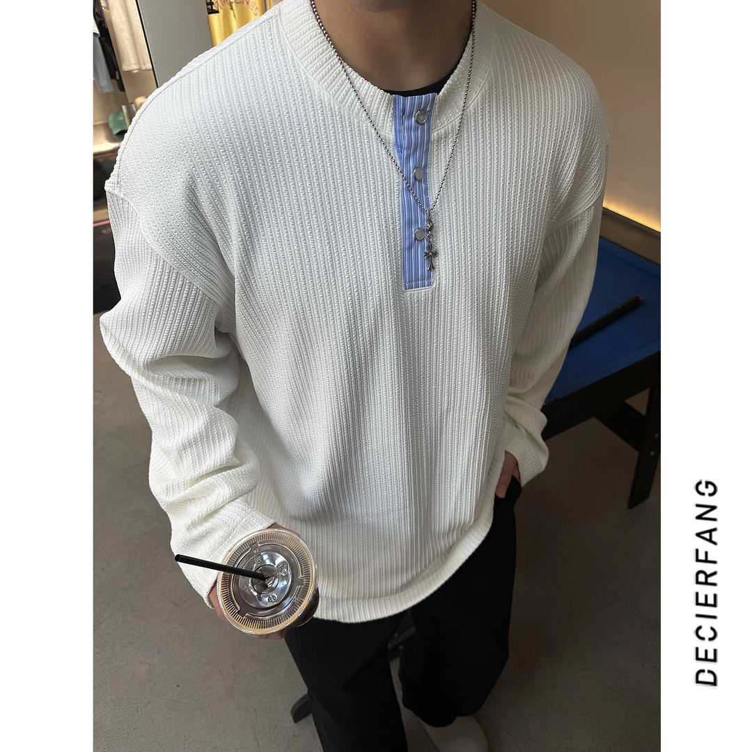 秋季设计师款老钱风亨利领长袖卫衣宽松百搭男女同款上衣潮牌