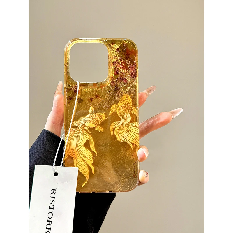 奥菲顿喜庆花朵锦鲤适用iPhone16/15pro冰川13苹果14手机硬壳12套