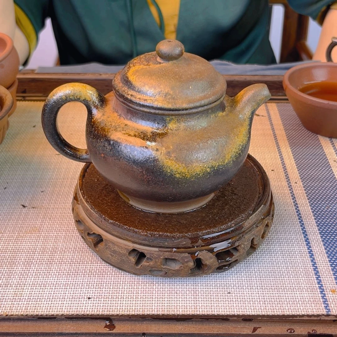 前***锦紫砂茶壶底槽清柴烧350cc