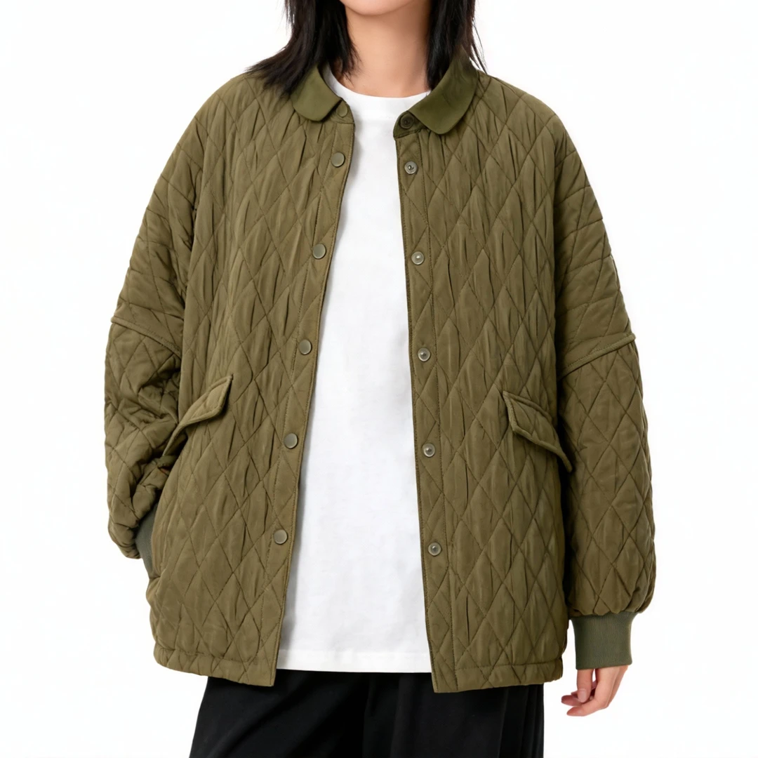 2025新款秋冬高品绗棉文艺知性长袖夹棉保暖外套0822