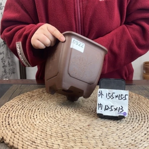 紫砂花盆紫玉金砂荷花奎面四方0922