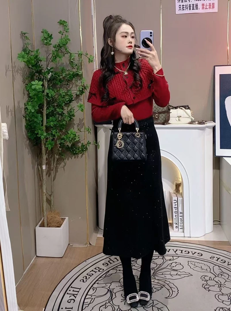 【3个裙长】秋冬毛呢小香风高腰修身显瘦休闲气质鱼尾半身裙