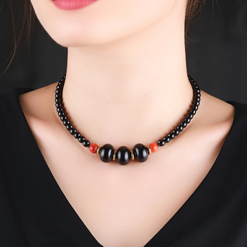 合金项链 短款黑色手工编织简约时尚气质百搭复古小众锁骨链个性