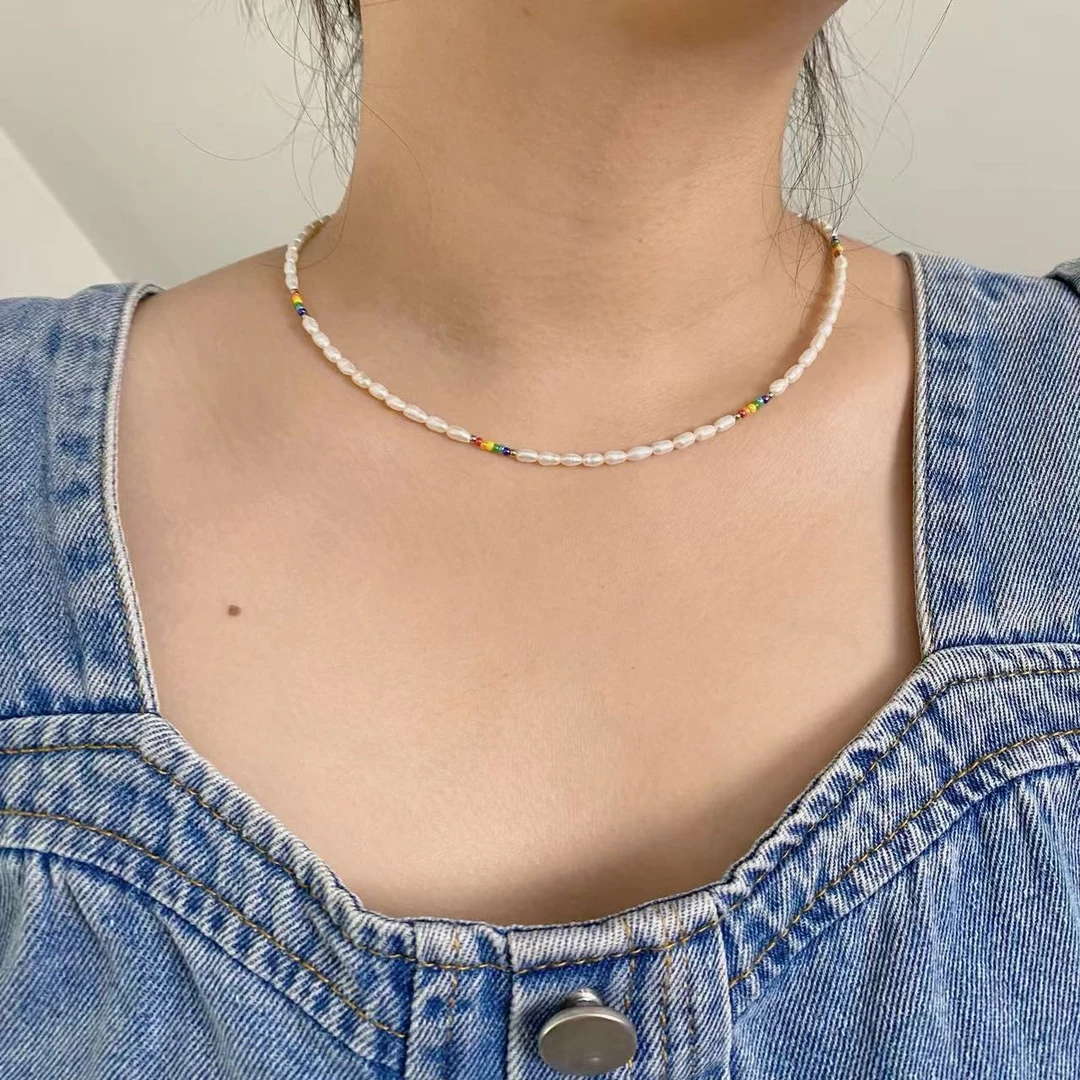 钛钢项链 撞色米珠串珠轻奢小众设计多巴胺百搭