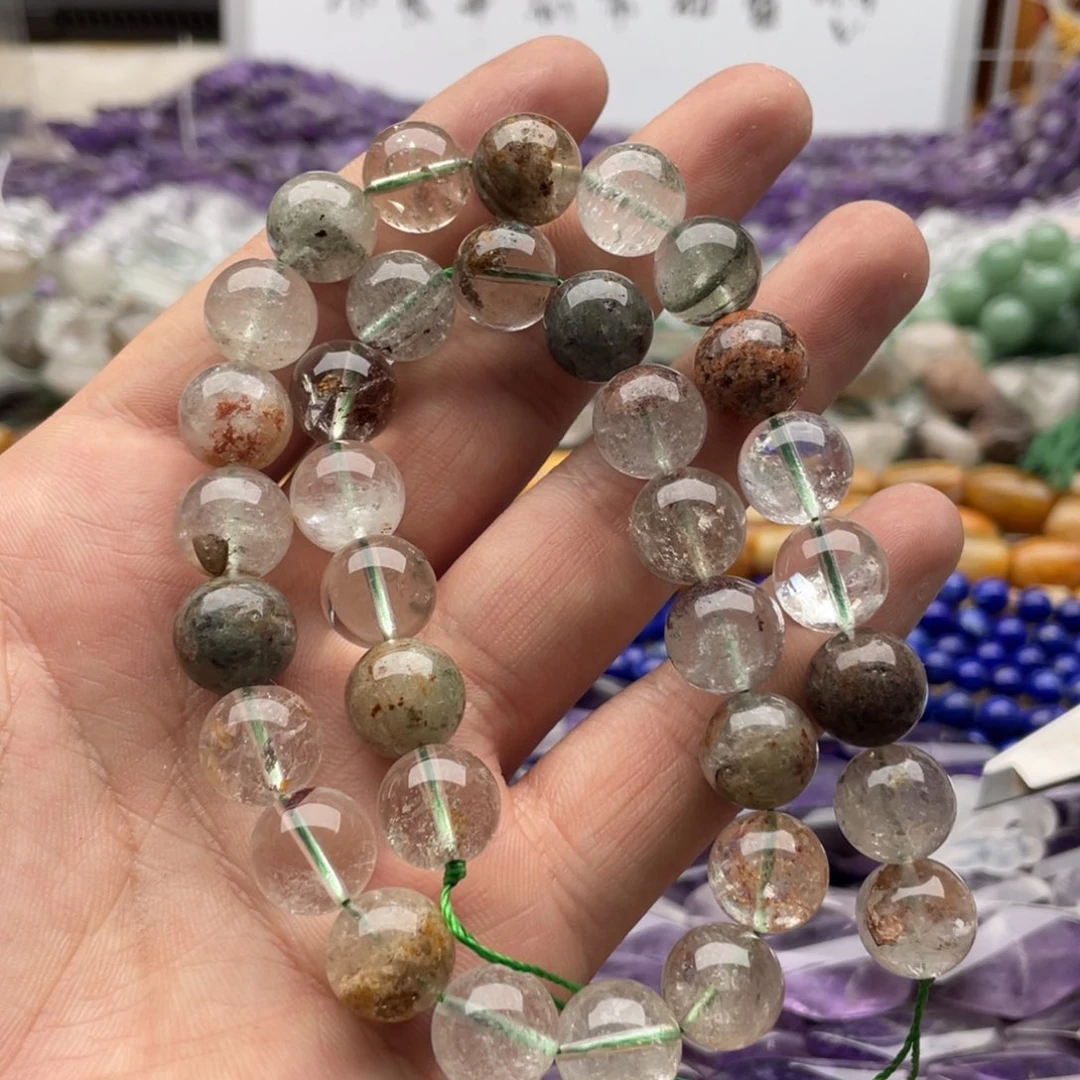 玛瑙/玉髓合金珠宝半成品一条装卡12+mm绿幽灵圆珠
