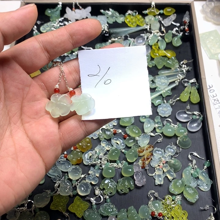 忘****蛇纹石玉合金耳钉