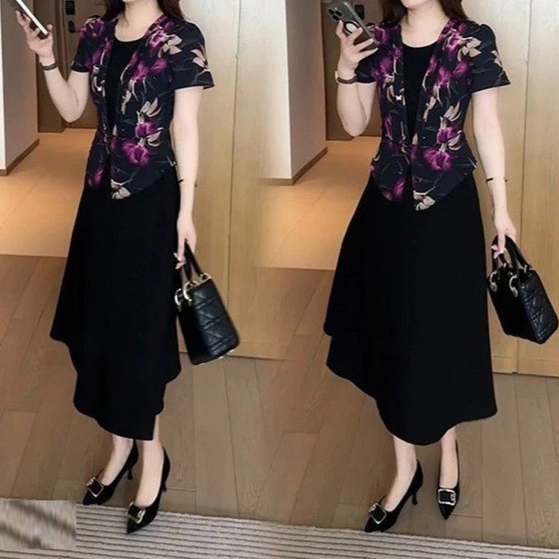 妈妈装夏季新款连衣裙洋气百搭中长款气质减龄显瘦大码宽松连衣裙