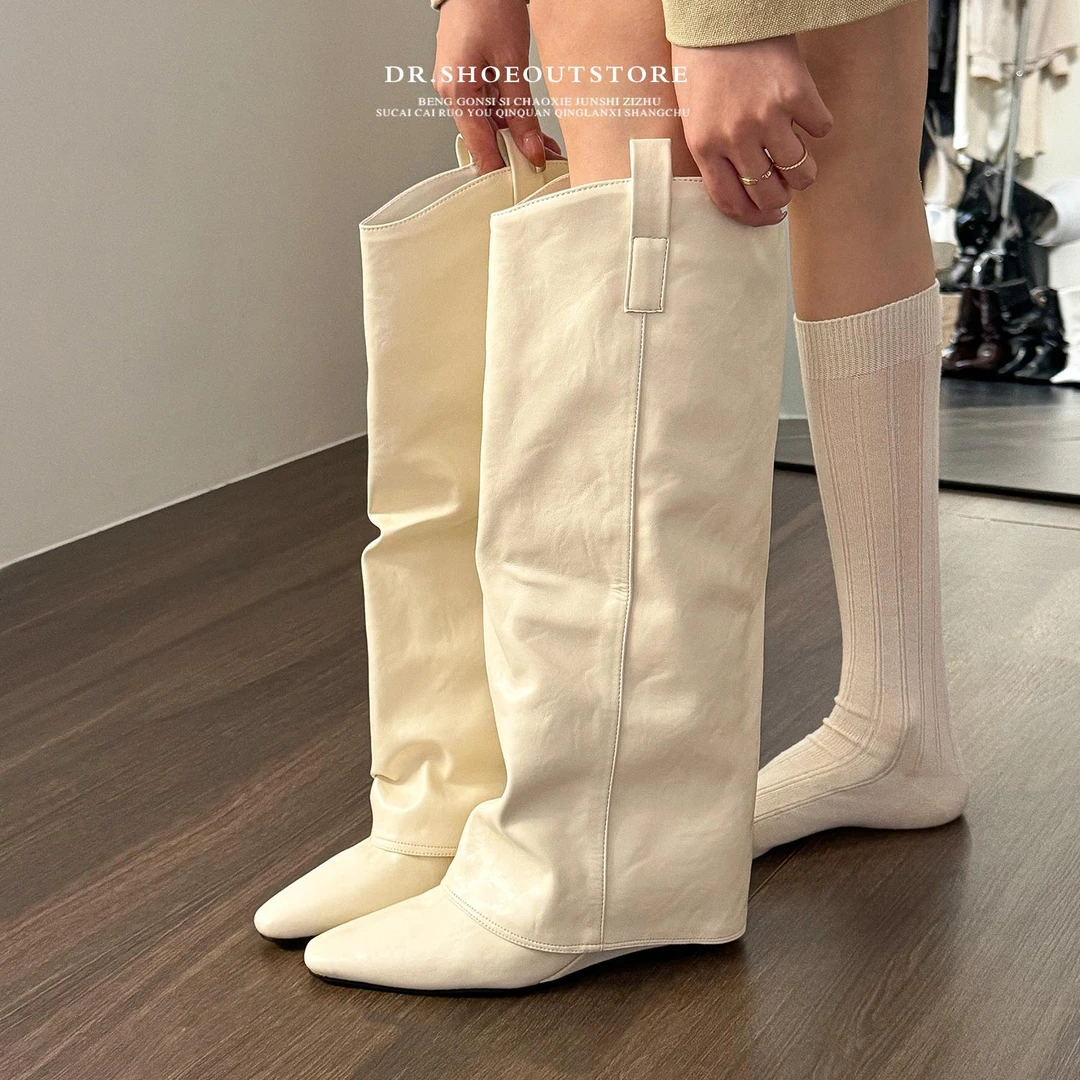 【DR官方正品】elingstudio白色尖头坡跟裤管马丁靴女2025秋季骑