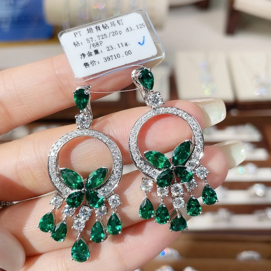 铂Pt950镶嵌实验室培育钻石耳圈