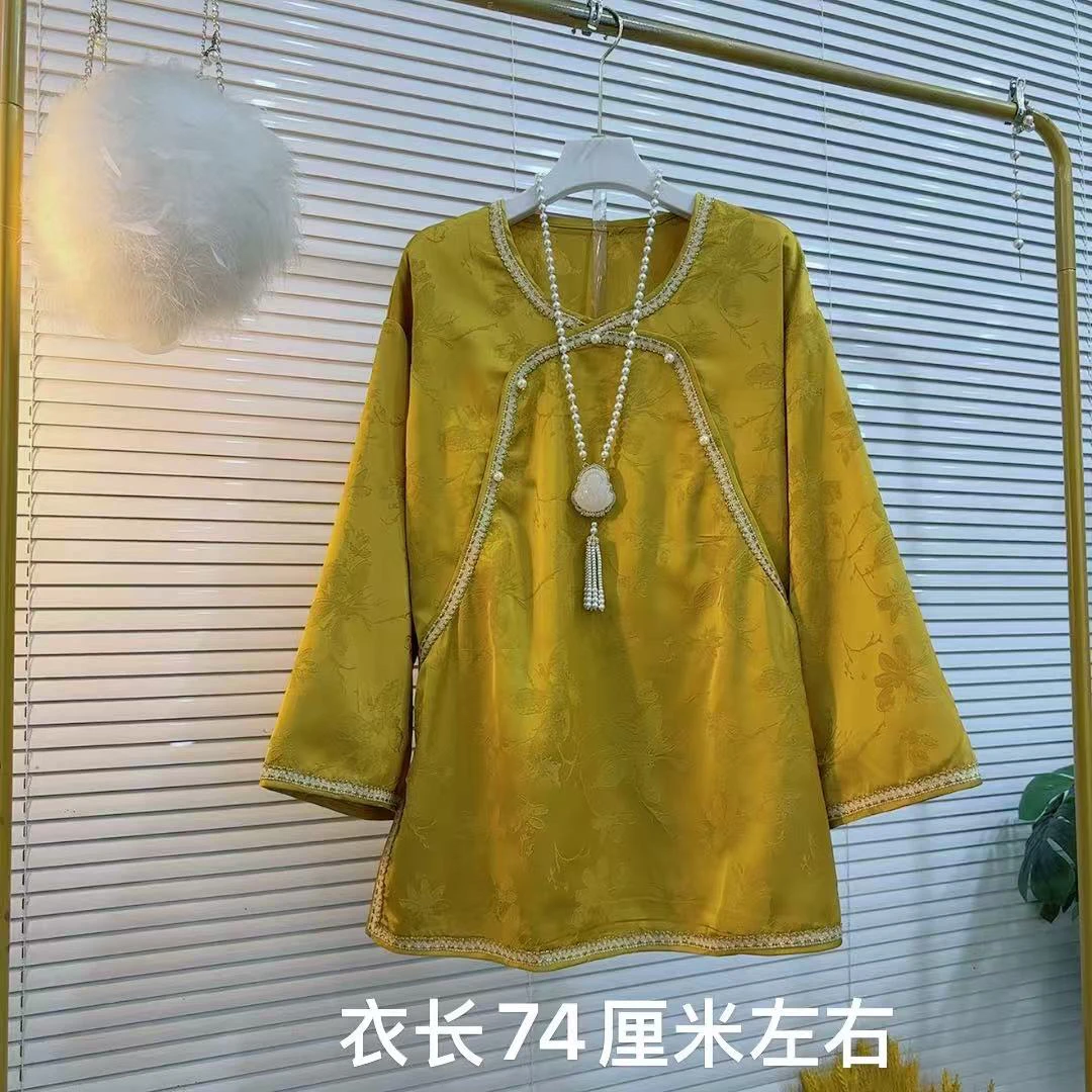 胖MM新款衬衫新中式设计复古花边宽松早秋新款汉洋折衷