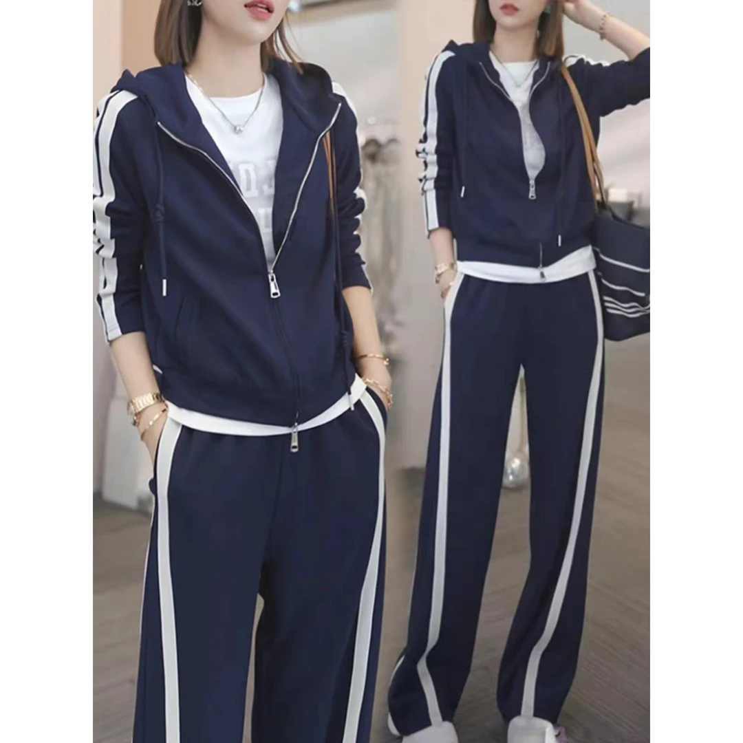 1629时尚休闲套装女2025秋季新款洋气连帽上衣+直筒裤两件套