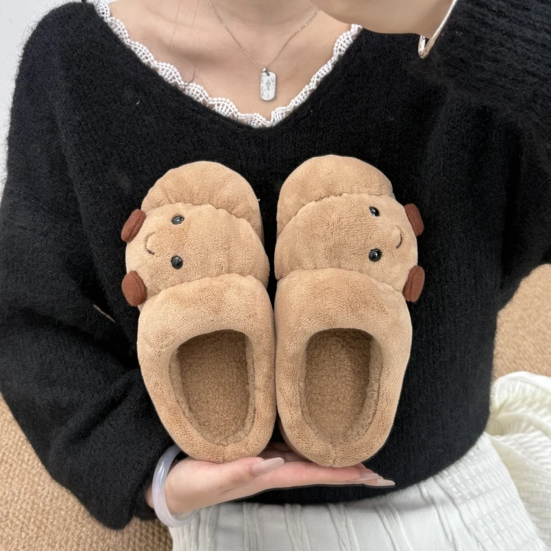 可颂面包棉拖鞋女冬季居家用情侣厚底防滑可爱个性毛绒保暖月子鞋