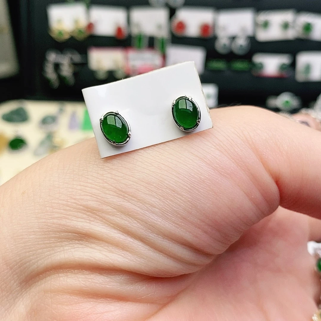 翡翠银S925镶嵌耳饰翡翠