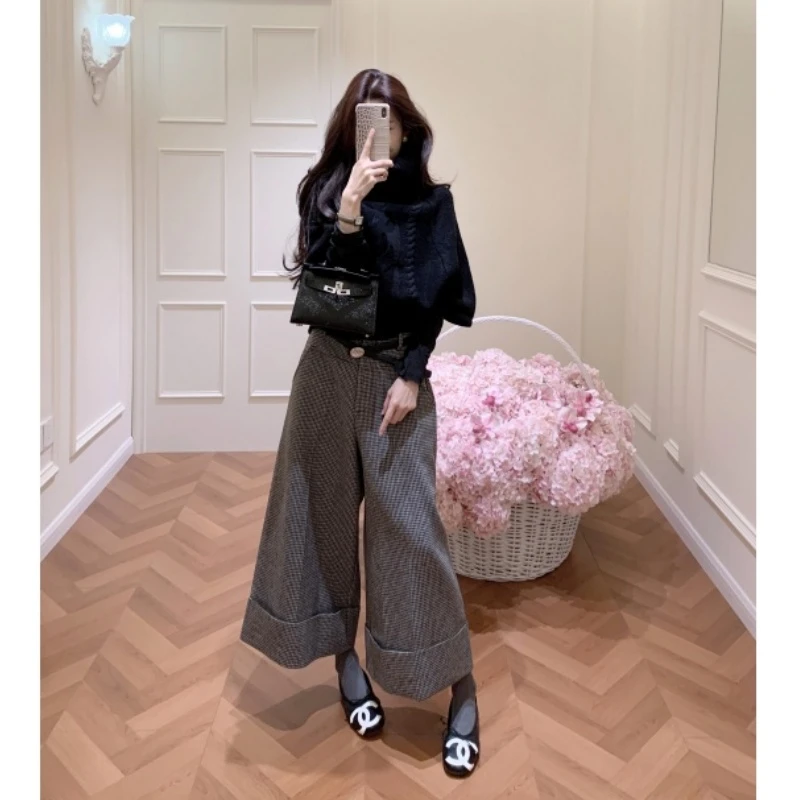 parkyeon法式轻奢高领麻花针织高级感上衣女秋冬休闲裤时尚套装