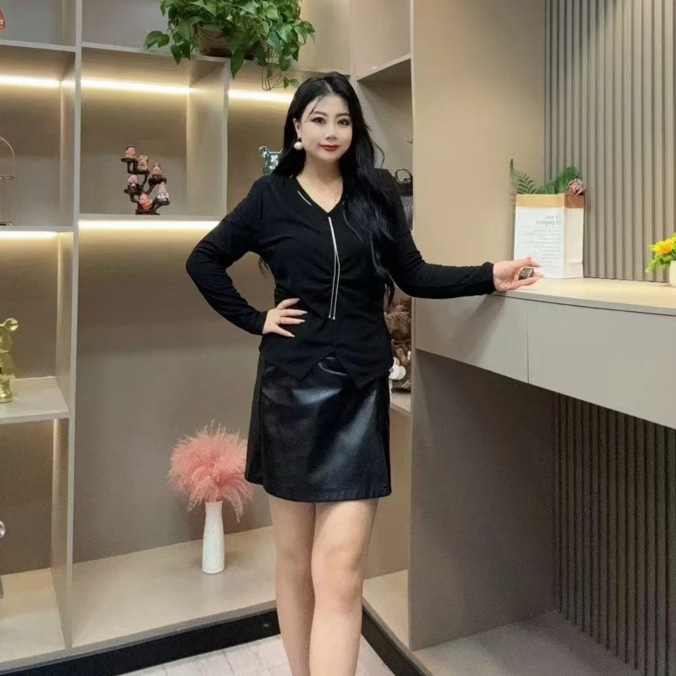 秋季小衫-甜 5077时尚潮流洋气链条设计打底款胖MM大码女装新款