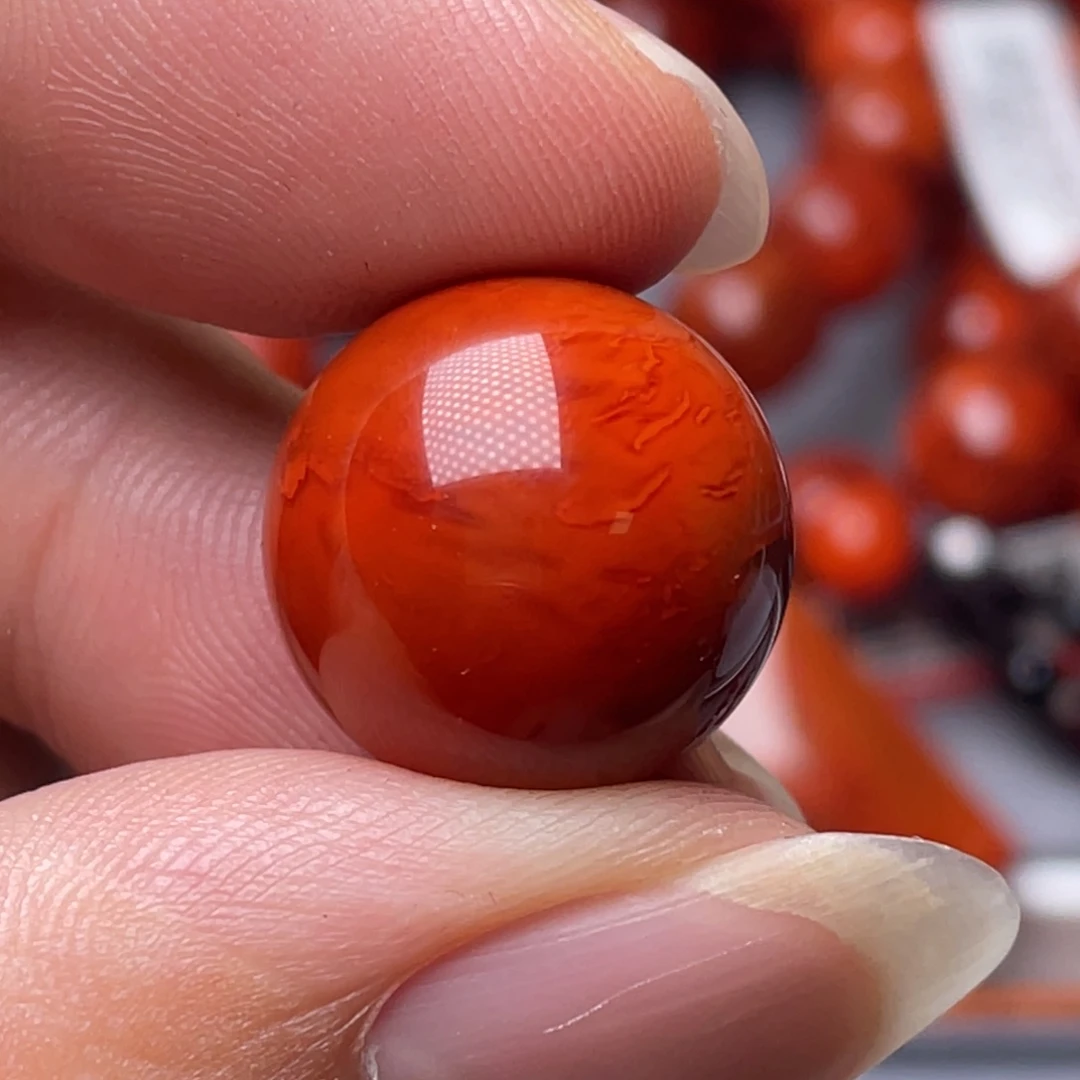 南红玛瑙未镶嵌南红玉石17.8mm瓦西柿子红满色满肉单珠