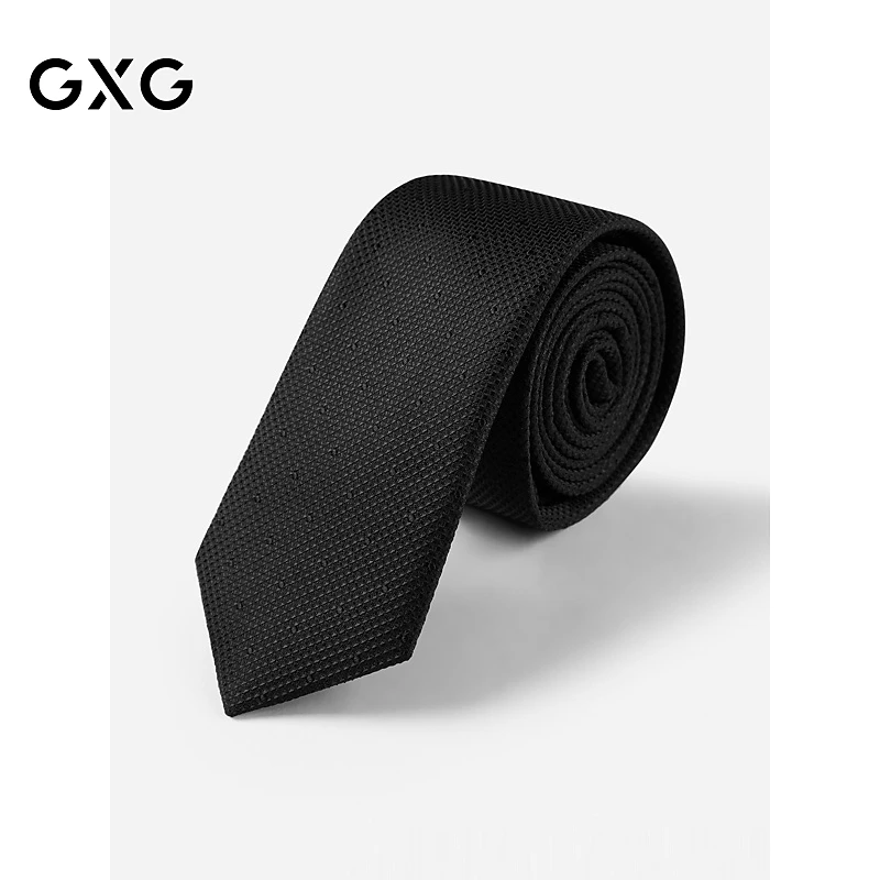 GXG领带男士2024新款窄版商务职业正装衬衫配饰领花黑色手打