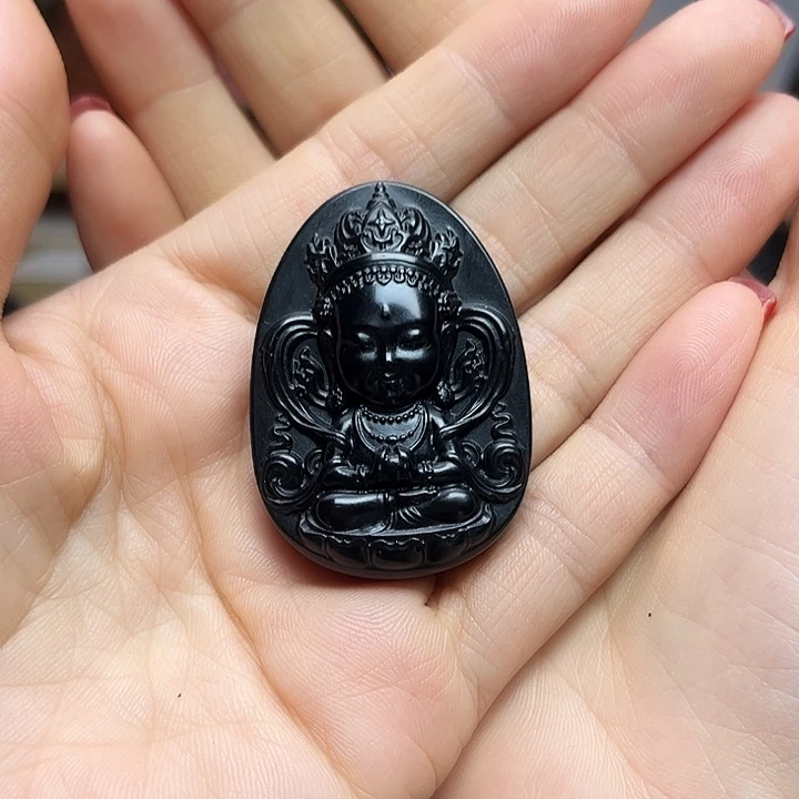 吊坠(赠链)未镶嵌和田玉（墨玉）宝宝佛