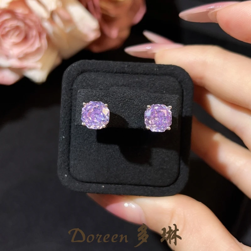 铜合金耳饰 紫色玫瑰切耳钉XS1135