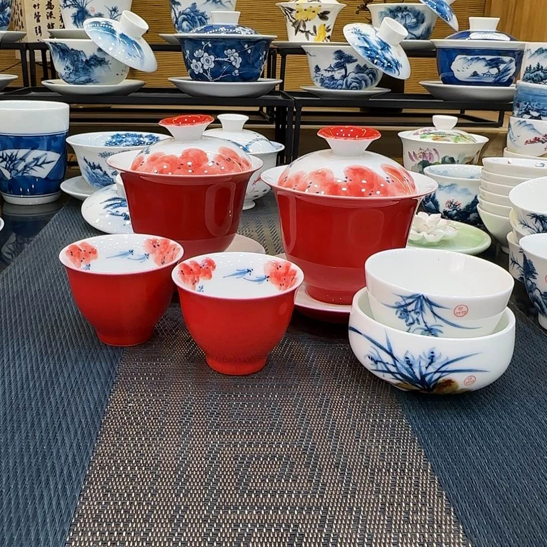 吴氏品雅龙船花两套送两个兰花杯和两个同款杯