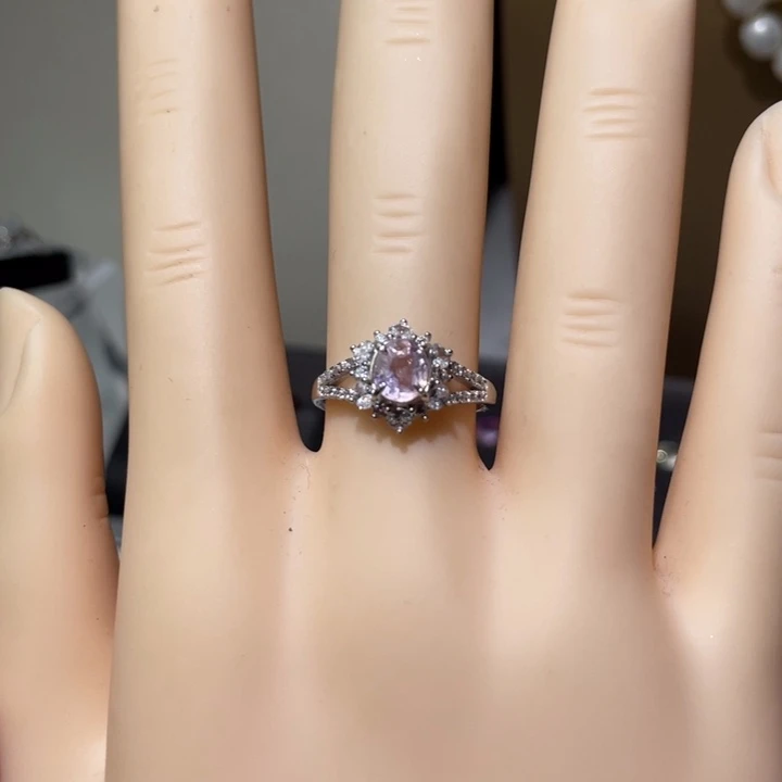 蓝宝石戒指银S925镶嵌缅甸天然抹谷无烧白蓝宝石