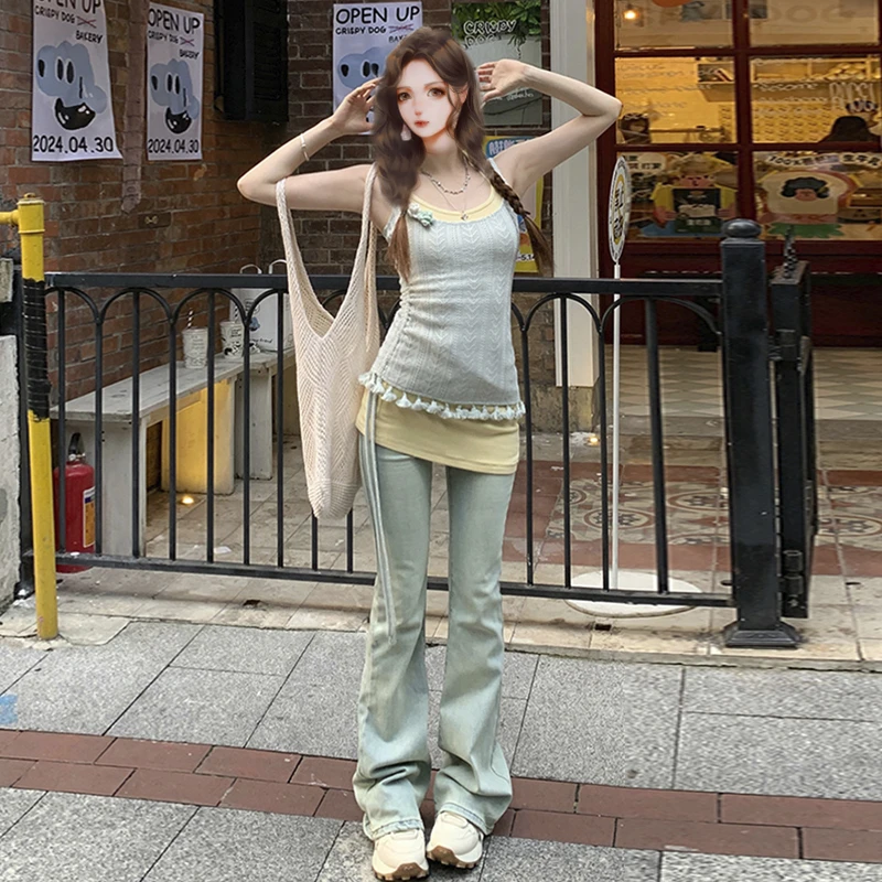 裤长114cm 加长浅蓝色微喇牛仔裤女2025秋冬高腰辣妹175高个子裤