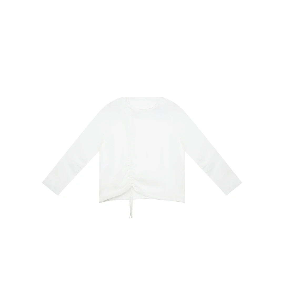 【麻訪家】MF1118白色文艺设计感抽绳休闲百搭长袖上衣