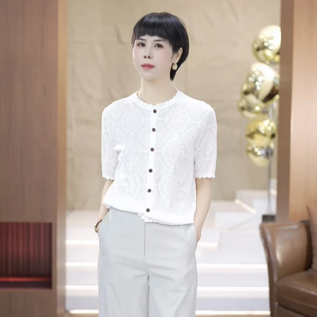 【渲渲推荐】MG-8137夏季时尚减龄纹理感花边小衫