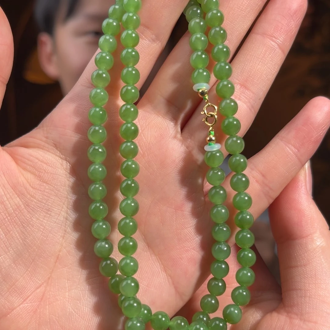 和田玉18K金镶嵌颈饰乌兰海原皮6mm1650